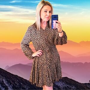 Kori Women’s plus-size Tan/Black Cheetah-print Balloon-sleeve Mini Dress❤️❤️2X